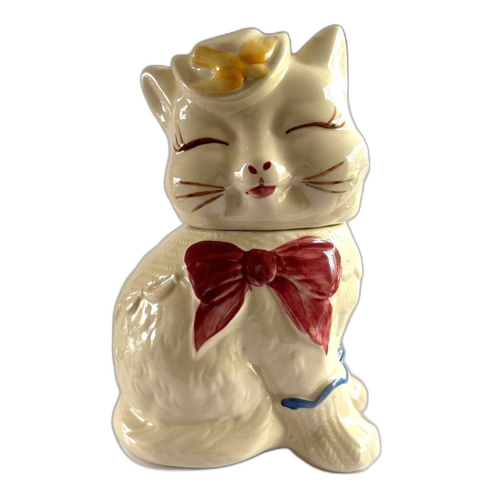 Vintage Shawnee Puss N Boots Cookie Jar USA Cat w Bow Anthropomorphic Pottery